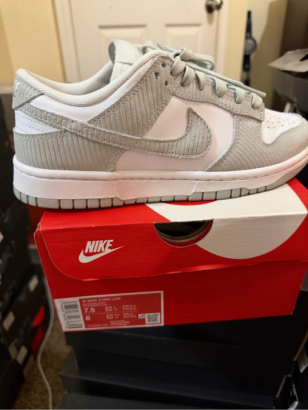 Nike Dunk Low - White & Light Gray Corduroy Accents